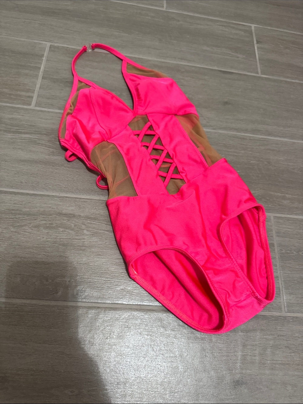 Girls Bright Pink Dance Leotard with Lattice Front